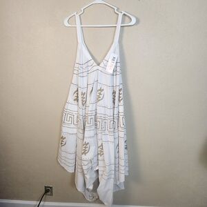 BELMA Gold On White Print Wide Leg Jumpsuit OS NWT (5336)